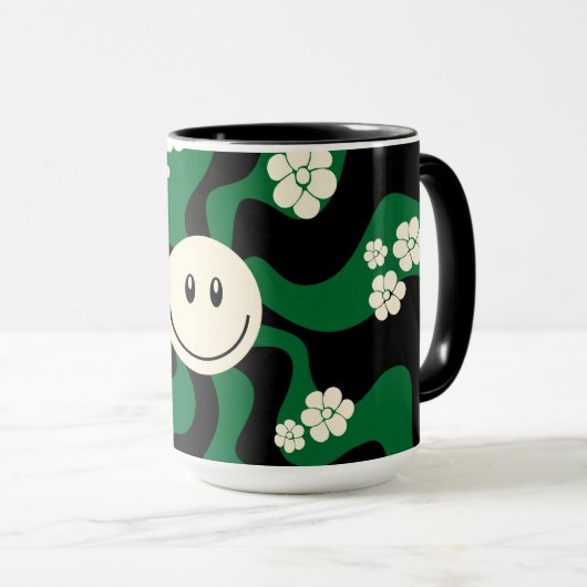 Mug Smile - Vert, Crème et Noir (Devant droit)