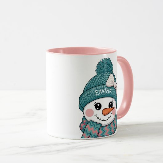 Mug Smiling Snowman Face Name Christmas bow (Devant droit)