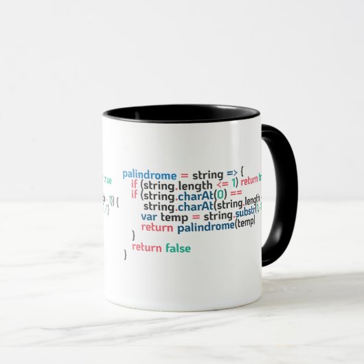Mug Snippet de code de programmation de palindrome (Devant droit)