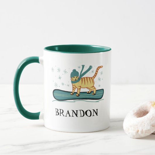 Mug Snowboard Tabby PERSONNALISER de chat IT (Avec donut)