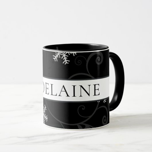 Mug Snowflake noir et blanc (Devant droit)