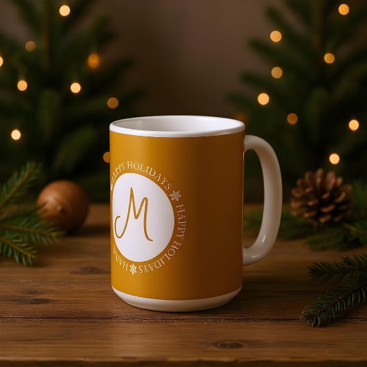 Mug Snowflakes Joyeuses Vacances Golden Jaune Monogram