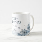 Mug Snowflakes Joyeux Noël Nom personnalisé Bleu (Devant droit)