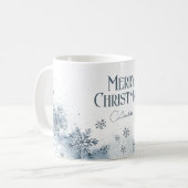 Mug Snowflakes Joyeux Noël Nom personnalisé Bleu (Devant gauche)