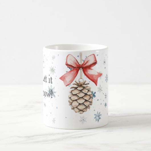 Mug Snowflakes Let it snow Christmas Pine Cone Red Bow (Centre)