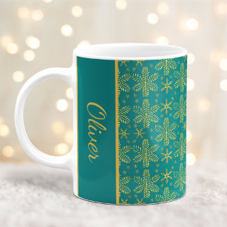 Mug Snowflakes turquoise et or Musique de Noël avec no