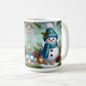Mug Snowman Avec Ornement Arbre De Noël, Snowflakes (Devant droit)