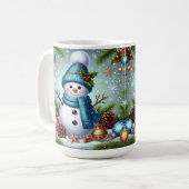 Mug Snowman Avec Ornement Arbre De Noël, Snowflakes (Devant gauche)