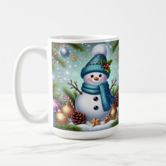 Mug Snowman Avec Ornement Arbre De Noël, Snowflakes (Gauche)