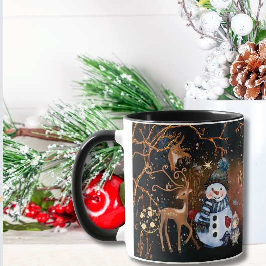Mug Snowman & Deer Friends Night Tale Custom Christmas