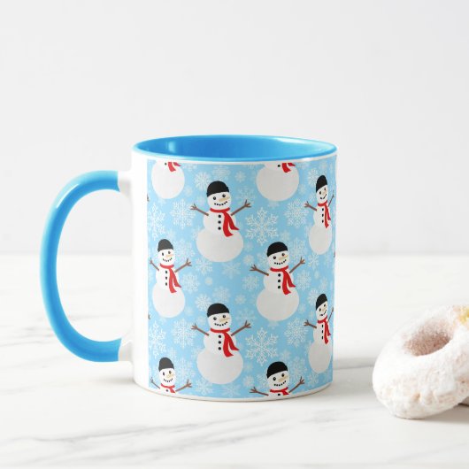 Mug Snowman d'hiver Cute Bleu Noël vacances (Avec donut)