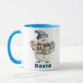 Mug Snowman Holding Noël présente Casquette bleu (Gauche)