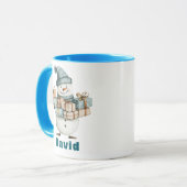 Mug Snowman Holding Noël présente Casquette bleu (Devant gauche)