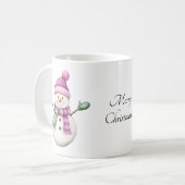 Mug Snowman mignon en rose violet et vert (Devant gauche)