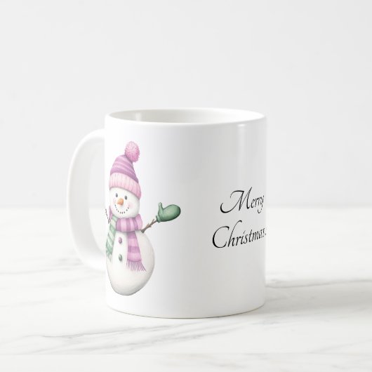 Mug Snowman mignon en rose violet et vert (Devant gauche)