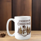 Mug Snowman Pine Trees Nom de famille Noël