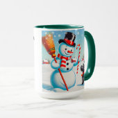 Mug Snowman Rétro, Chien Maigre, Cardinal Rouge Et Arb (Devant droit)