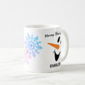 Mug Snowman Souriant Avec Bouche Ouverte. Joyeux Noël (Devant droit)