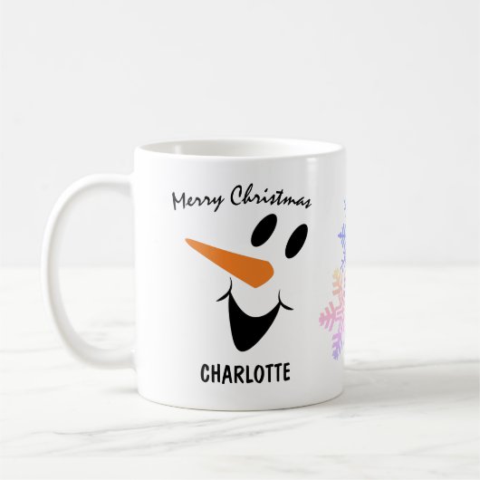 Mug Snowman Souriant Avec Bouche Ouverte. Joyeux Noël (Gauche)