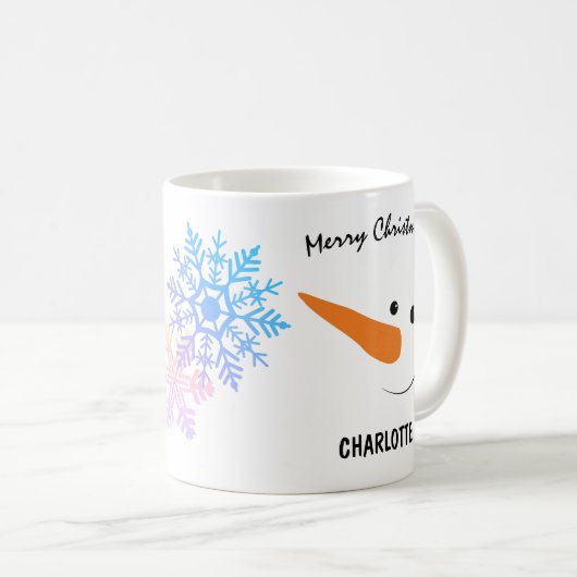 Mug Snowman Souriant Avec Long Nez, Joyeux Noël (Devant droit)