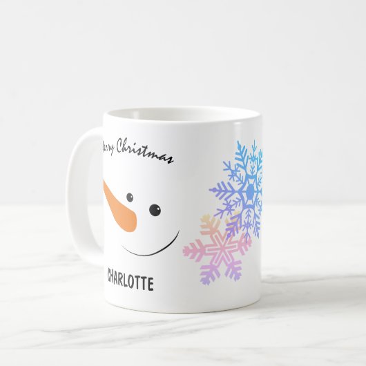 Mug Snowman Souriant Avec Long Nez, Joyeux Noël (Devant gauche)