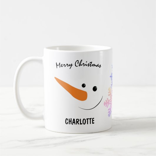 Mug Snowman Souriant Avec Long Nez, Joyeux Noël (Gauche)