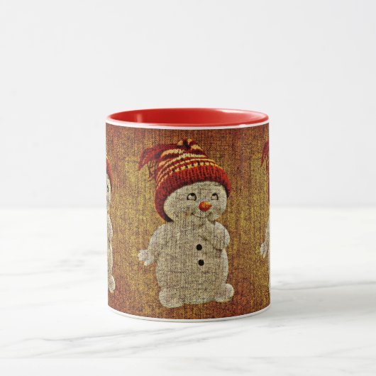 Mug Snowman sur burlap mignon chocolat chaud d'hiver r (Centre)