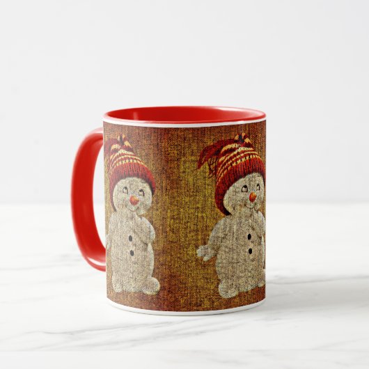 Mug Snowman sur burlap mignon chocolat chaud d'hiver r (Devant gauche)