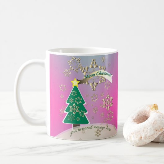 Mug Snowy Purple Arbre de Noël Scène (Avec donut)