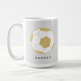 Mug Soccer Sport Cadeau Nom personnalisé Or