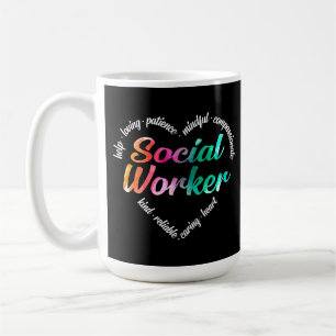 Mug Social Worker Heart Word Cloud Aquarelle Arc-en-ci
