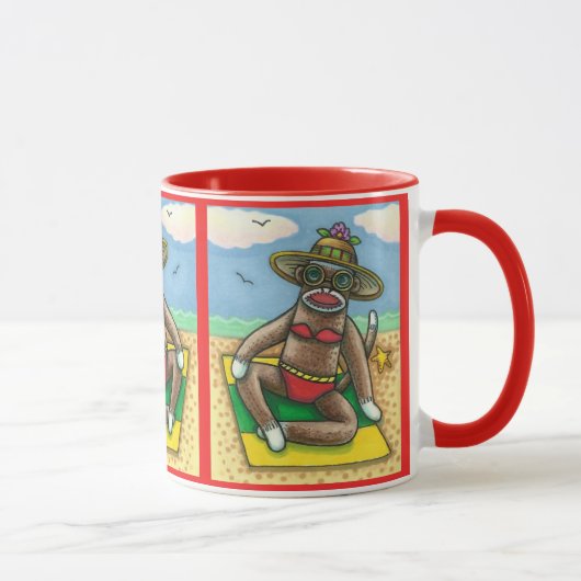 Mug SOCK MONKEY RED BIKINI, AU CARTOON DE PLAGE Drôle (Droite)