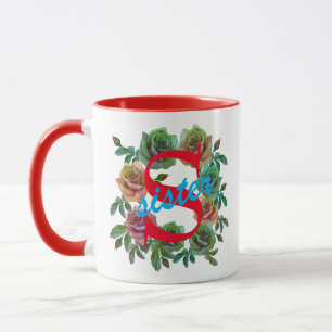 MUG SŒUR FLORAL LETTRE PERSONNALISÉE