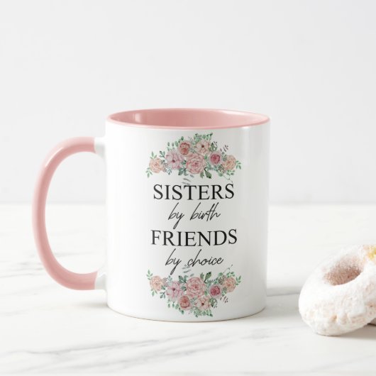 Mug Soeur par Ami de naissance par choix Citation (Avec donut)