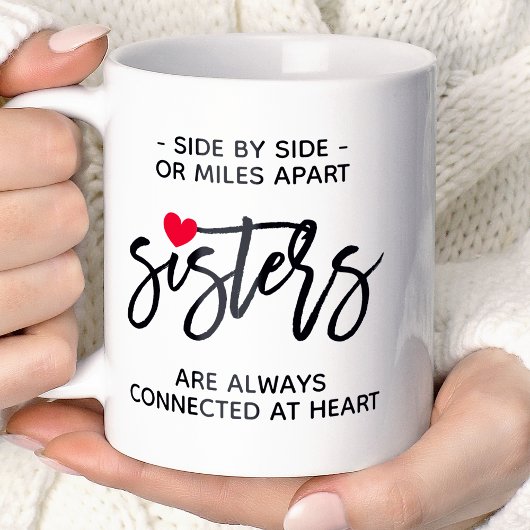 Mug Sœurs Cœur Connéctées Côte à Côte Citation