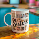 Mug SOEURS, Collage de photos et noms de frères<br><div class="desc">Faites savoir à votre soeur ce qu'elle veut dire pour vous avec cette tasse branchée de collage photo "Soeurs". Avec 12 photos carrés de votre choix, qui sont facilement téléchargées depuis votre téléphone ou ordinateur, le texte "SISTERS" en gros lettrage moderne sur un arrière - plan blanc qui peut être...</div>