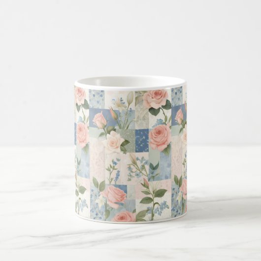 Mug Soft Feminine Florale Rose Et Patchwork Bleu (Centre)