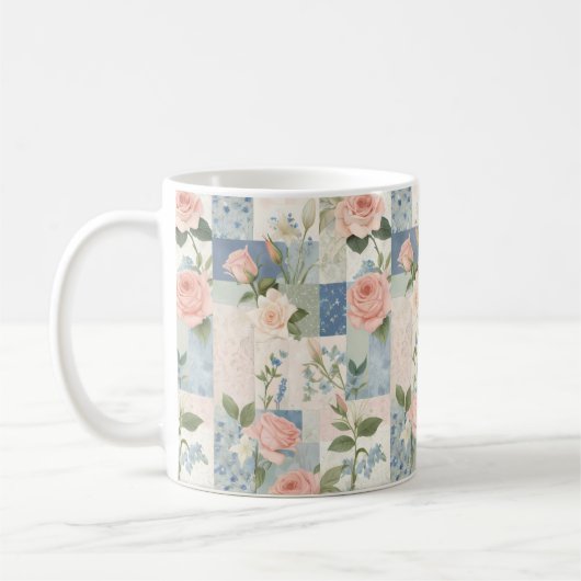 Mug Soft Feminine Florale Rose Et Patchwork Bleu (Gauche)
