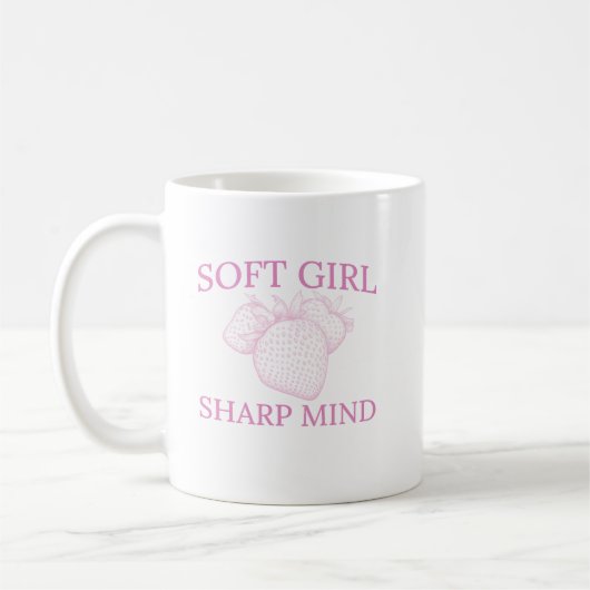 Mug Soft Girl Sharp Mind — Strawberry Aesthetic Design (Gauche)
