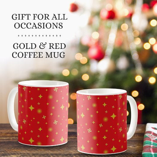 Mug Soft Glow Golden Stars & Floral Petals Pattern