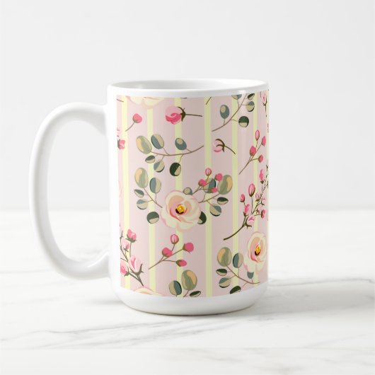 Mug Soft Pink Floral Stripe Pattern (Gauche)