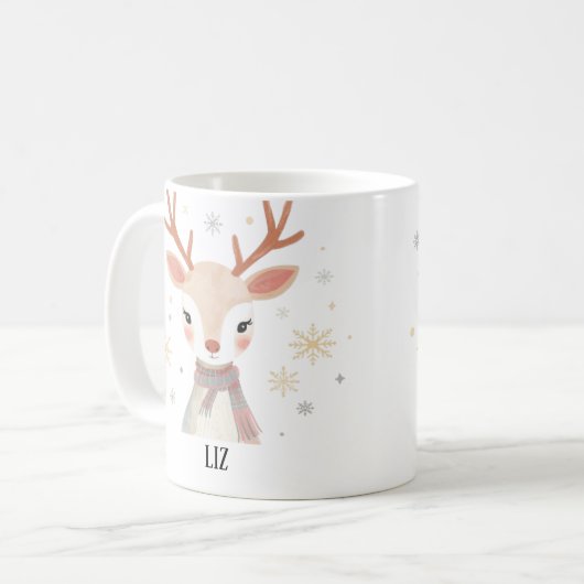 Mug Soft Reindeer Illustration | Gentle Christmas Art (Devant gauche)
