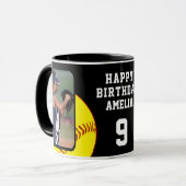 Mug Softball Ball Happy Birthday 2 Photos (Devant gauche)