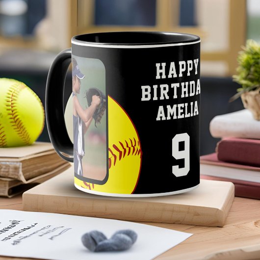Mug Softball Ball Happy Birthday 2 Photos