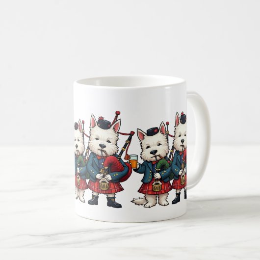Mug Soirée Burns Terrier West Highland Cornemuseux (Devant droit)