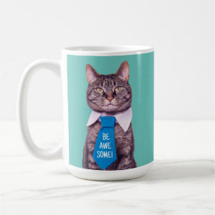 Mug "SOIS GÉNIAL !" Chat au nœud papillon bleu, ou vot