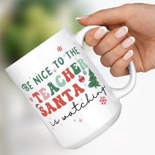 Mug Sois gentil avec le professeur Santa regarde Noël