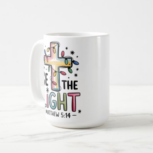 Mug Sois la Lumière Croix chrétienne Noël religieux (Devant gauche)