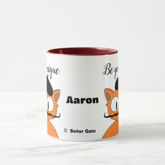 Mug Sois toi-même personnalisé Cartoon Mustache Cat (Centre)