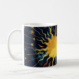 Mug Soleil céleste moderne, étoiles et nuages bleus